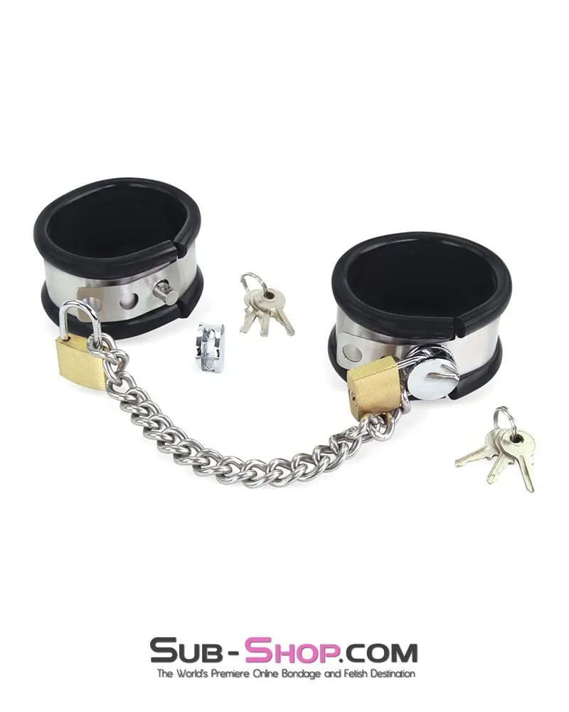 1344M      Steel Your Heart Rubber Lined Stainless Steel Locking Wrist Cuffs