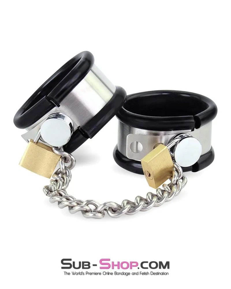 1344M      Steel Your Heart Rubber Lined Stainless Steel Locking Wrist Cuffs