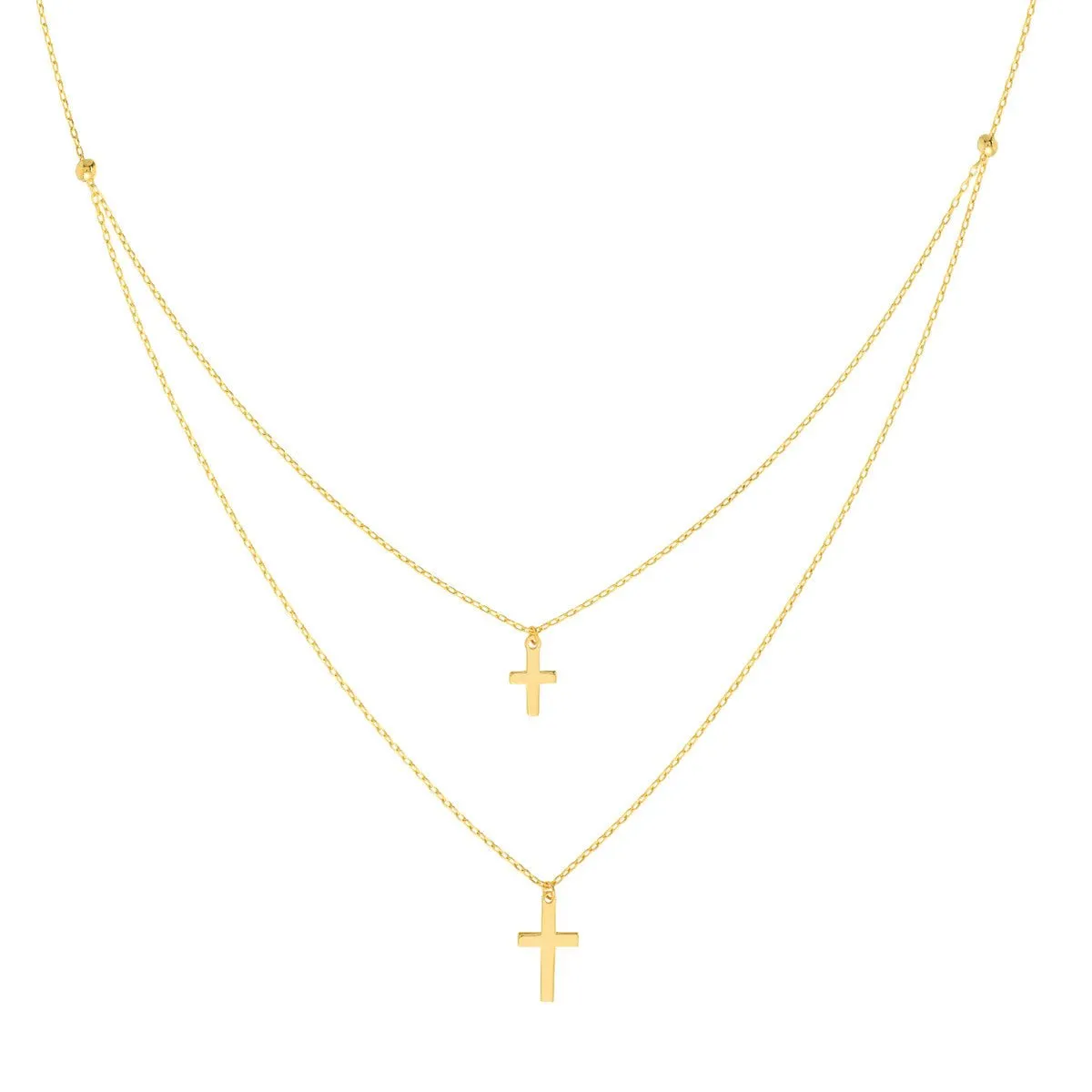 14K Yellow Gold Double Cross Adjustable Duet Necklace