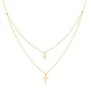 14K Yellow Gold Double Cross Adjustable Duet Necklace