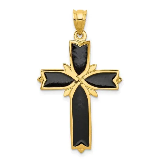 14KY Black Enameled Latin Cross Pendant