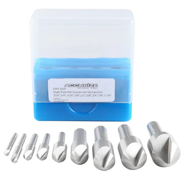 Accusize - Single Flute HSS Countersink Sets, 9 pcs/set