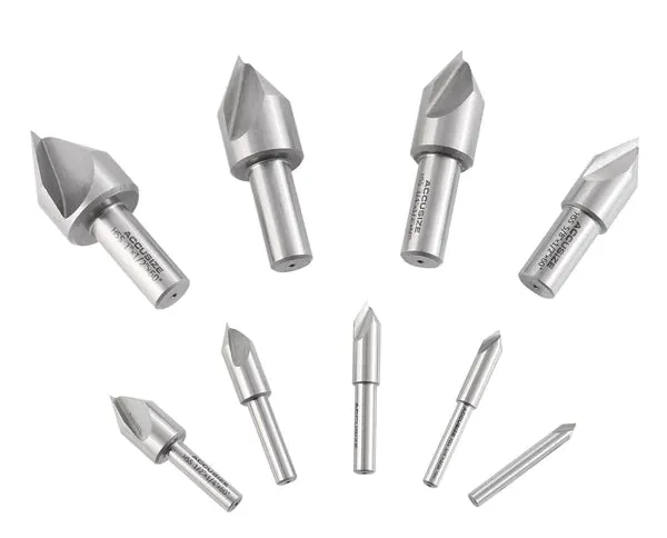 Accusize - Single Flute HSS Countersink Sets, 9 pcs/set