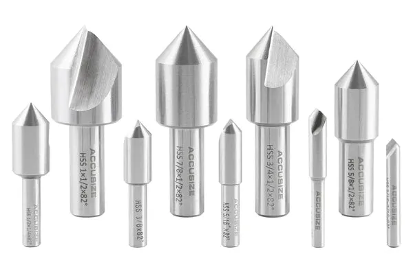 Accusize - Single Flute HSS Countersink Sets, 9 pcs/set