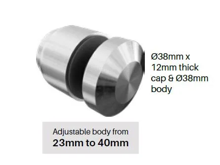 ADJUSTABLE Ø38mm glass standoff with adjustable body SS316