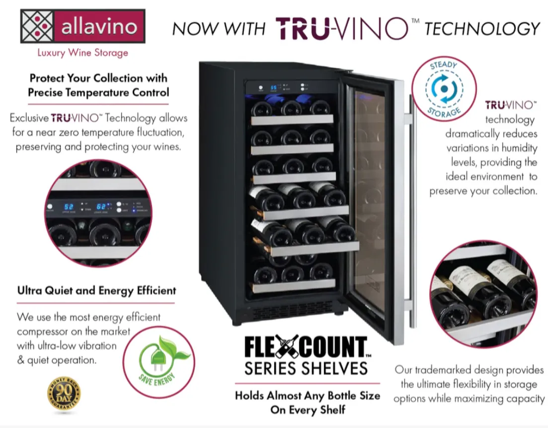 Allavino 15" Wide Right Hinge 30 Bottle Single Zone Wine Refrigerator