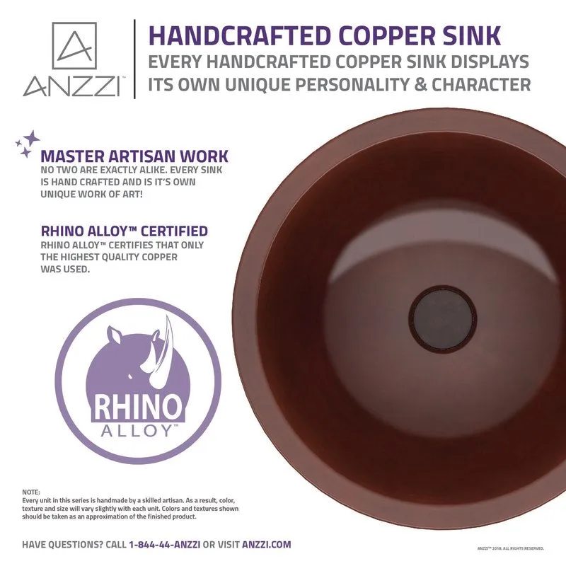 ANZZI Anchor 16 in. Handmade Vessel Sink in Polished Antique Copper with Floral Design Exterior