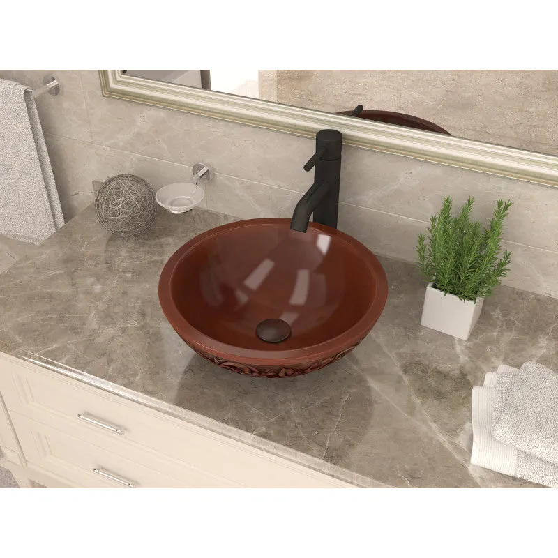 ANZZI Anchor 16 in. Handmade Vessel Sink in Polished Antique Copper with Floral Design Exterior