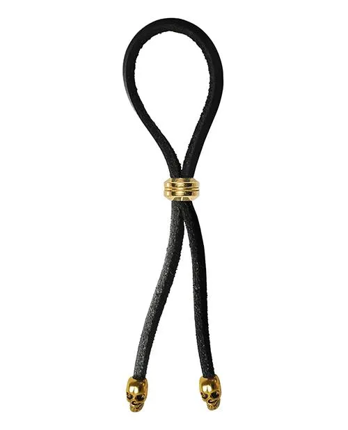 Bolo Cock Ring Leather Lasso Bead Slider w/Skull Tips