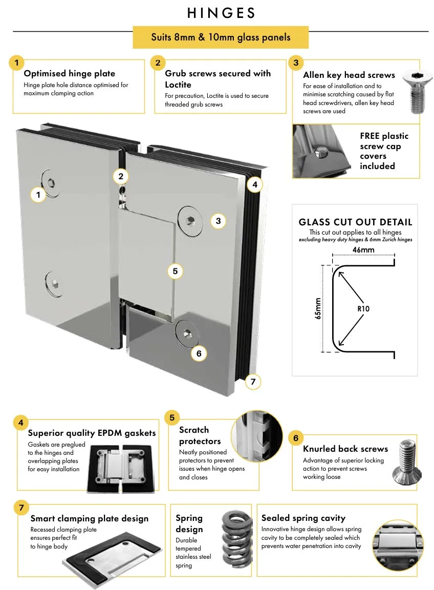 Brushed Brass / Satin Gold Frameless Wall to Wall Shower Screen with Dry Glaze U Channels