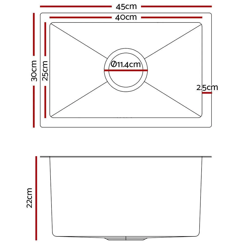 Cefito Stainless Steel Kitchen Sink 450X300MM Under/Topmount Sinks Laundry Bowl Silver