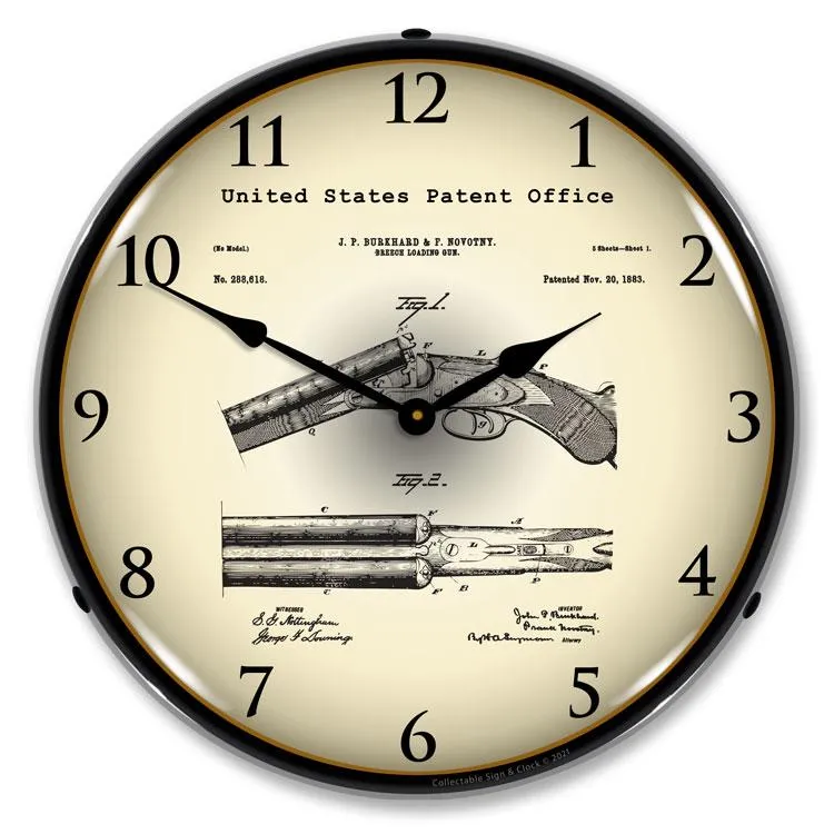 Collectable Sign and Clock - Breech Loading Shotgun 1883 Patent Clock