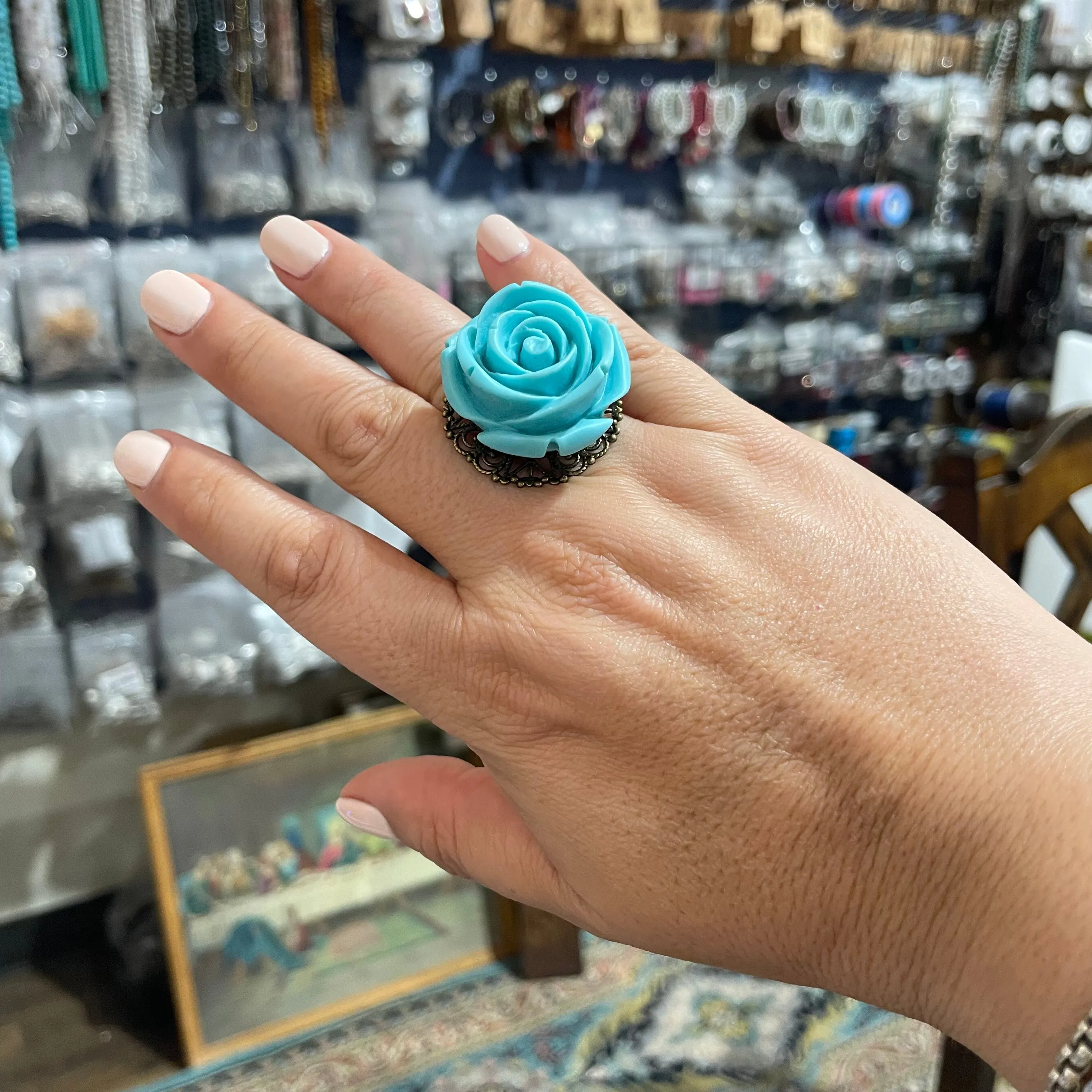 Fabulous Turquoise Rose Adjustable Ring