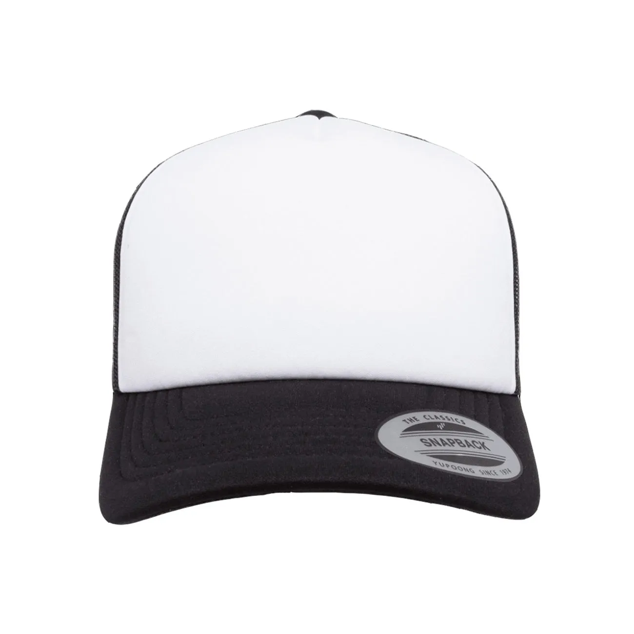 Flexfit Yupoong Classics® Curved White Front Foam Trucker Cap w/ Adjustable Snap