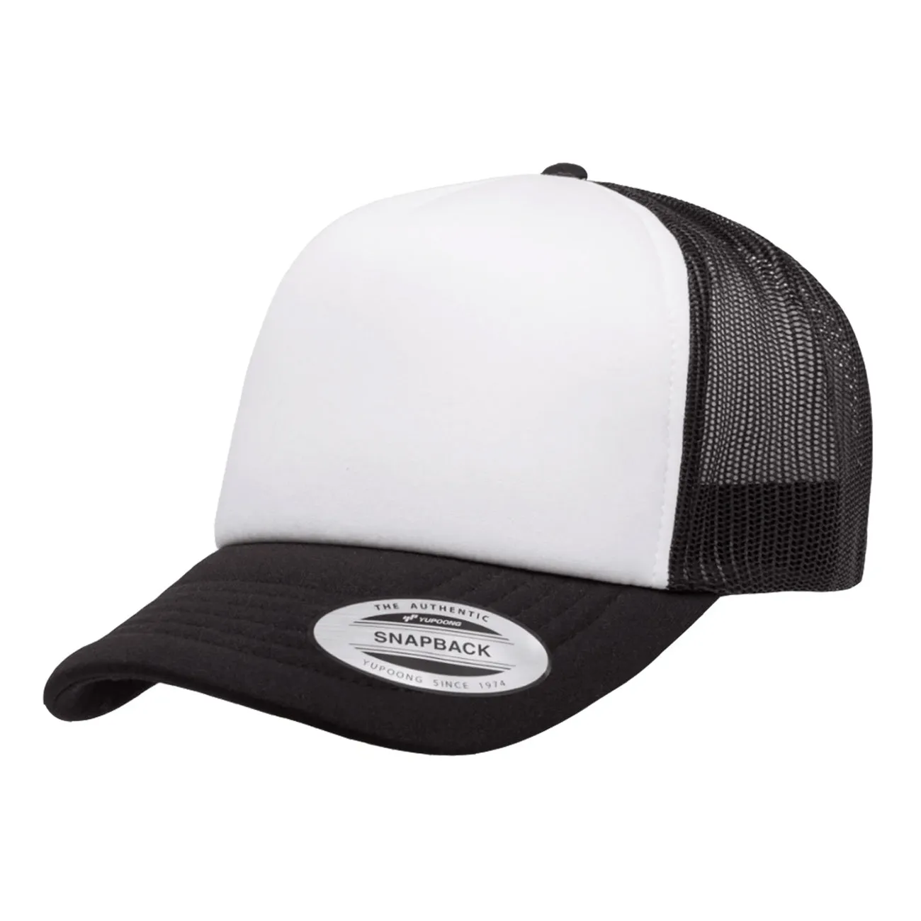 Flexfit Yupoong Classics® Curved White Front Foam Trucker Cap w/ Adjustable Snap