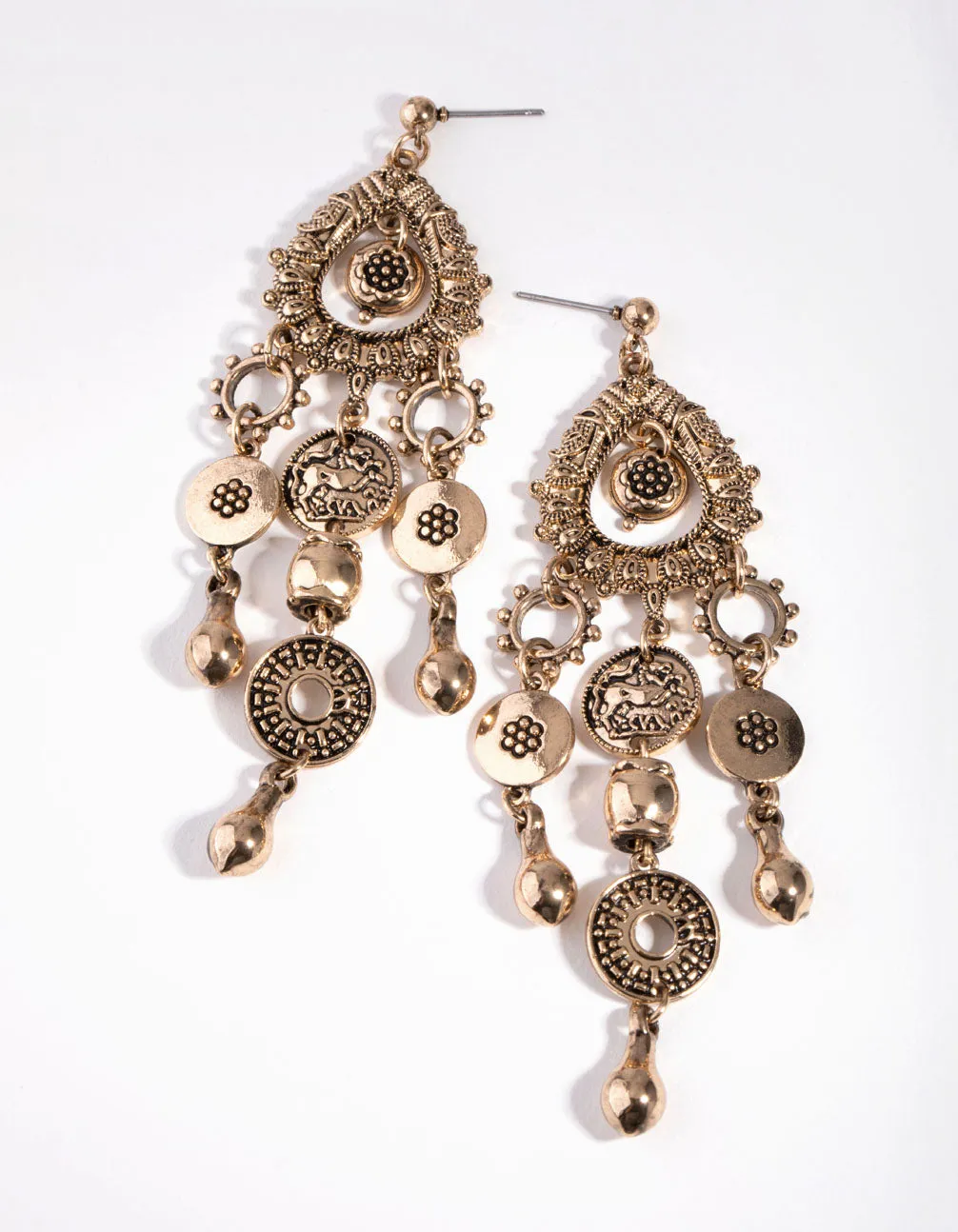 Gold Boho Multi Disc Drop Earrings