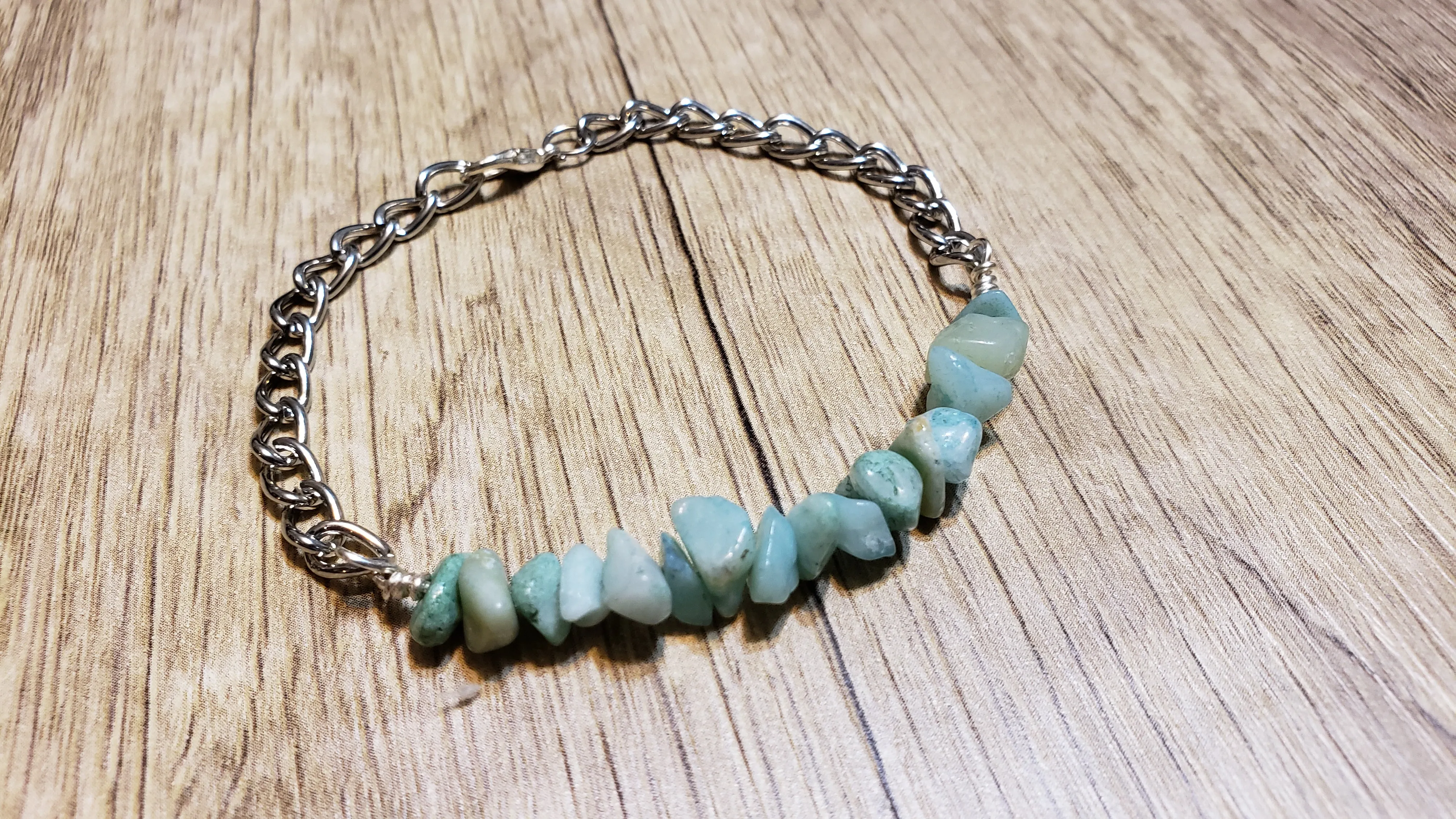 Hand Crafted All Natural Aquamarine Gemstone & Chain Adjustable to 8" Bracelet with Lobster Claw Clasp