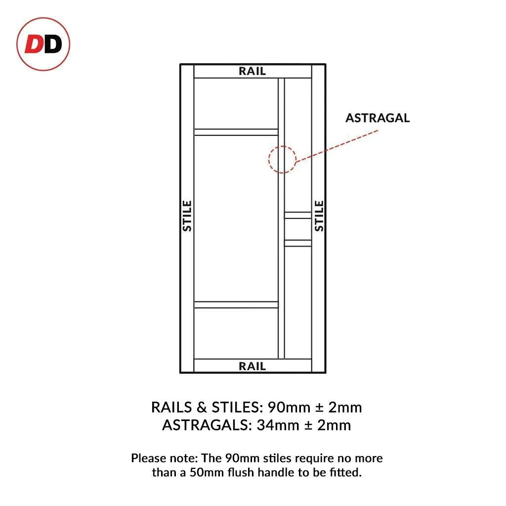 Handmade Eco-Urban® Jura 5 Pane 1 Panel Single Absolute Evokit Pocket Door DD6431G Clear Glass - Colour & Size Options