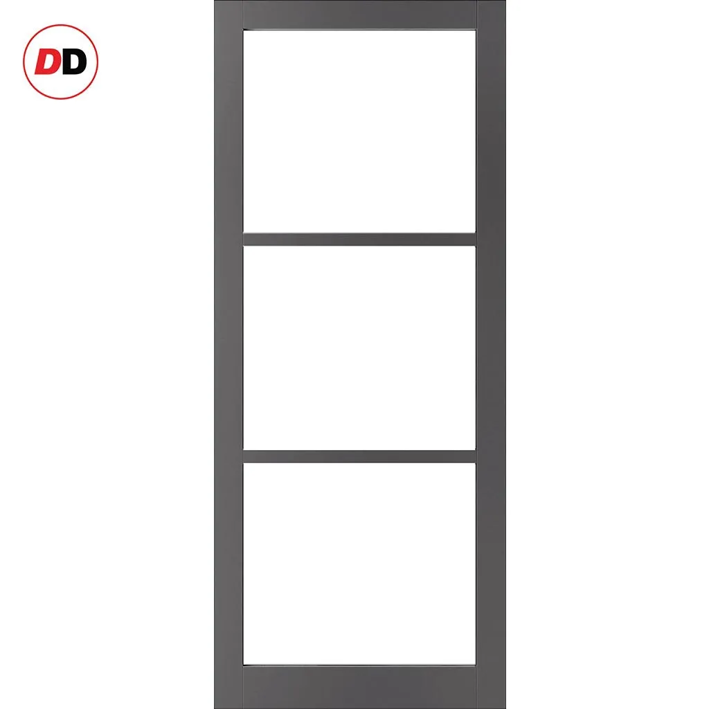 Handmade Eco-Urban® Manchester 3 Pane Single Absolute Evokit Pocket Door DD6306G - Clear Glass - Colour & Size Options