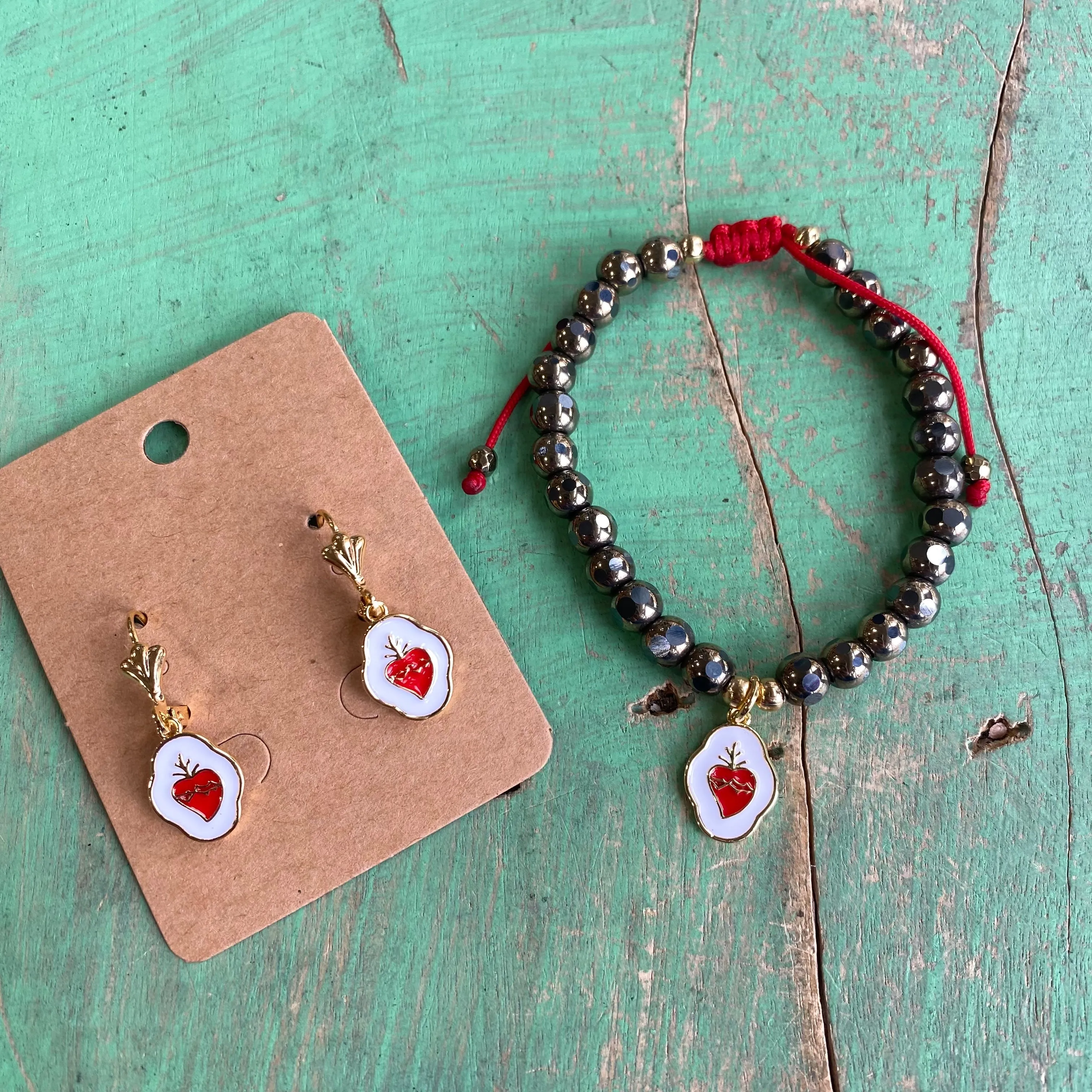 Hematite Heart Bracelet and Earrings Set