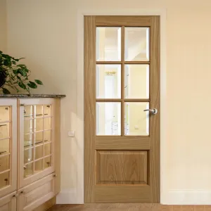 J B Kind Oak Classic Dove Internal Door - Bevelled Clear Glass