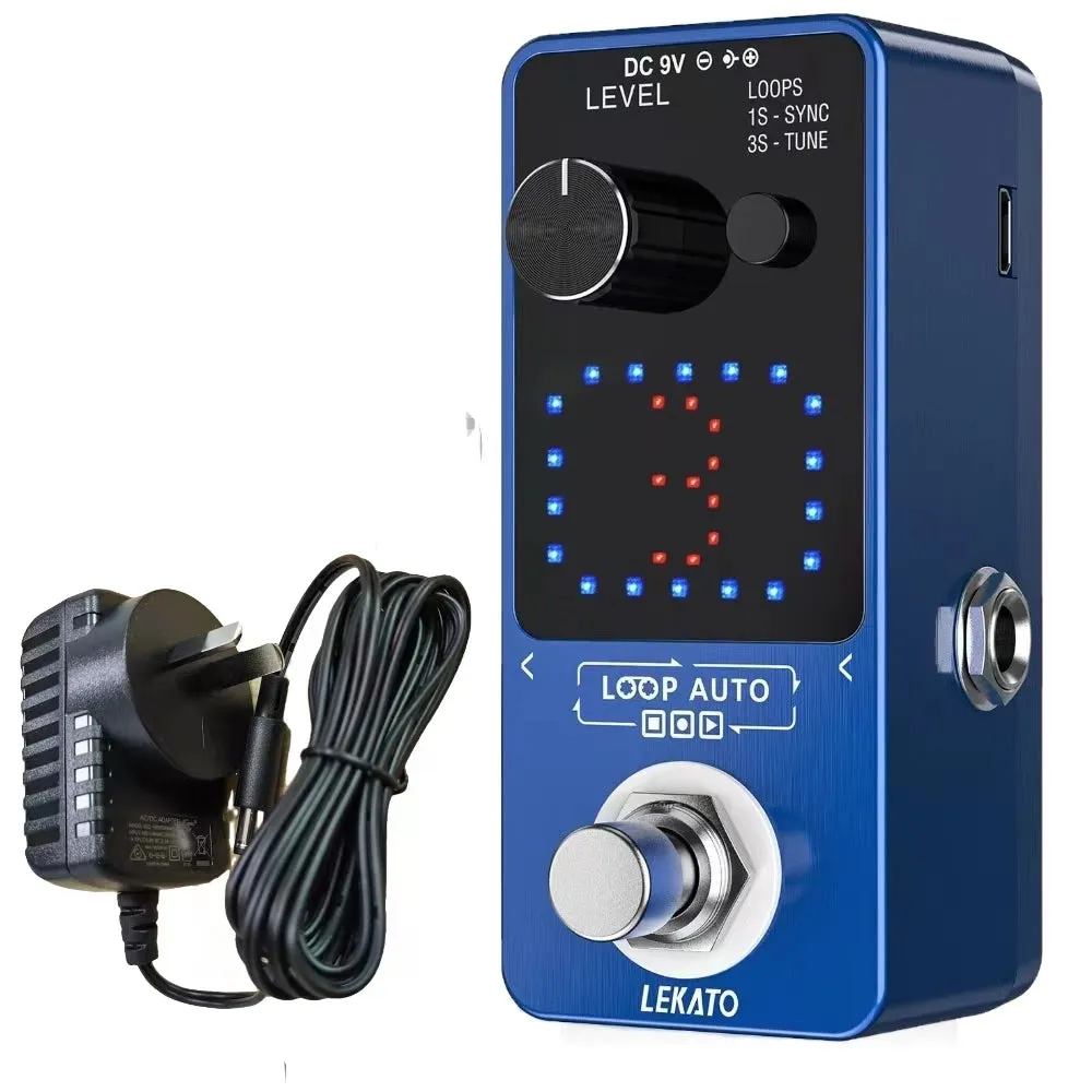 Lekato Guitar Effect Pedal Looper 3 Slot 18 Mins Loop Blue