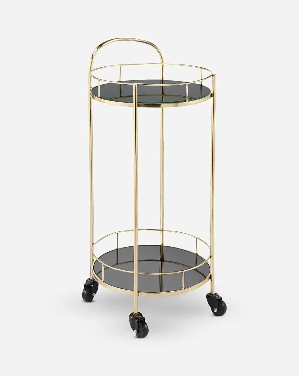 Luxurious Round Trolley with Black Glass Top - 2 Tier Serving Cart