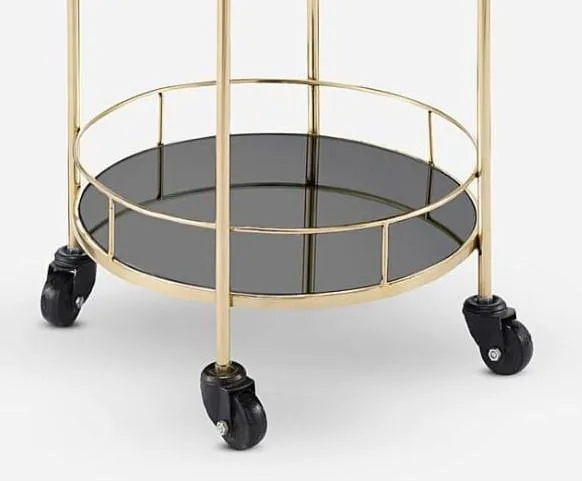 Luxurious Round Trolley with Black Glass Top - 2 Tier Serving Cart