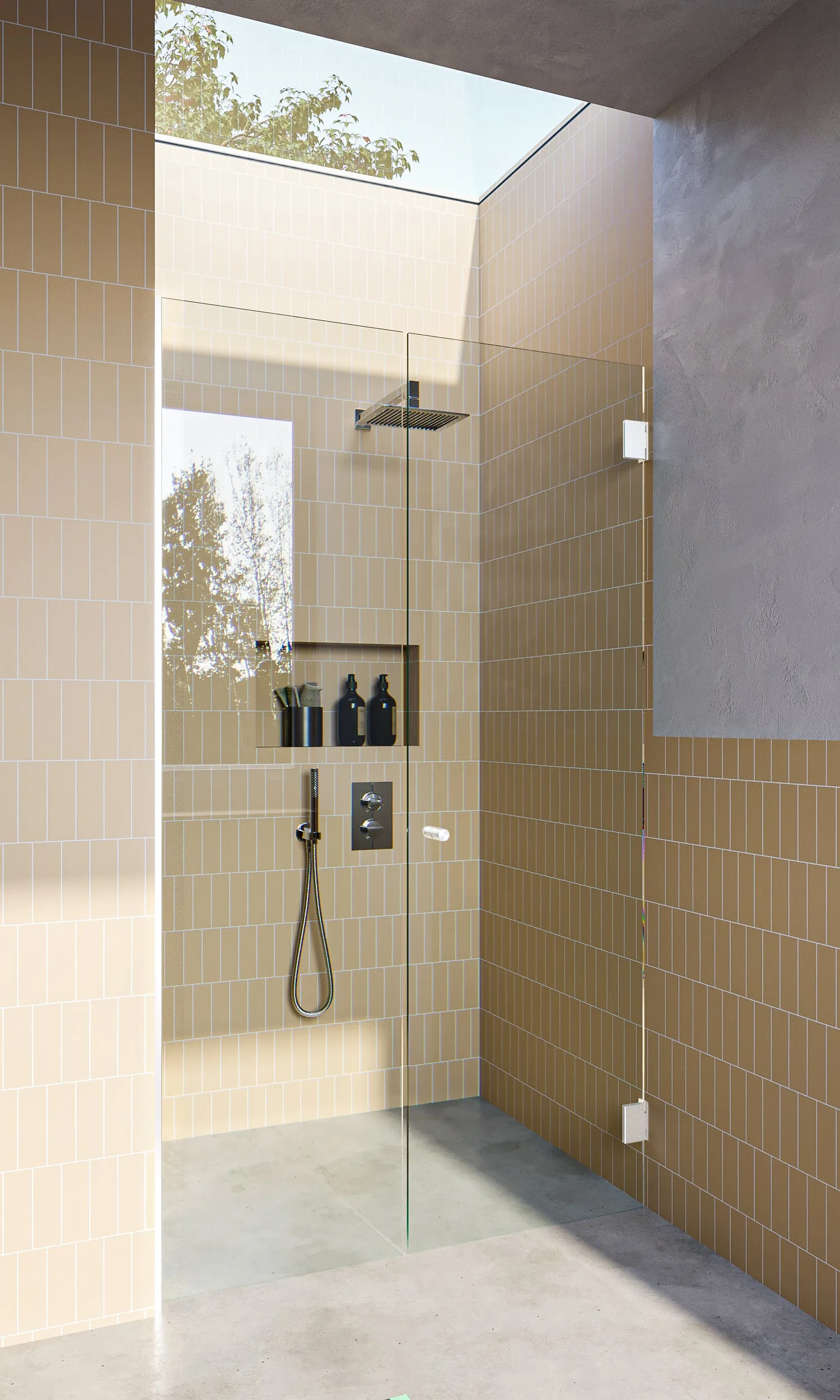 Matt White Frameless Wall to Wall Shower Screen with Dry Glaze U Channels