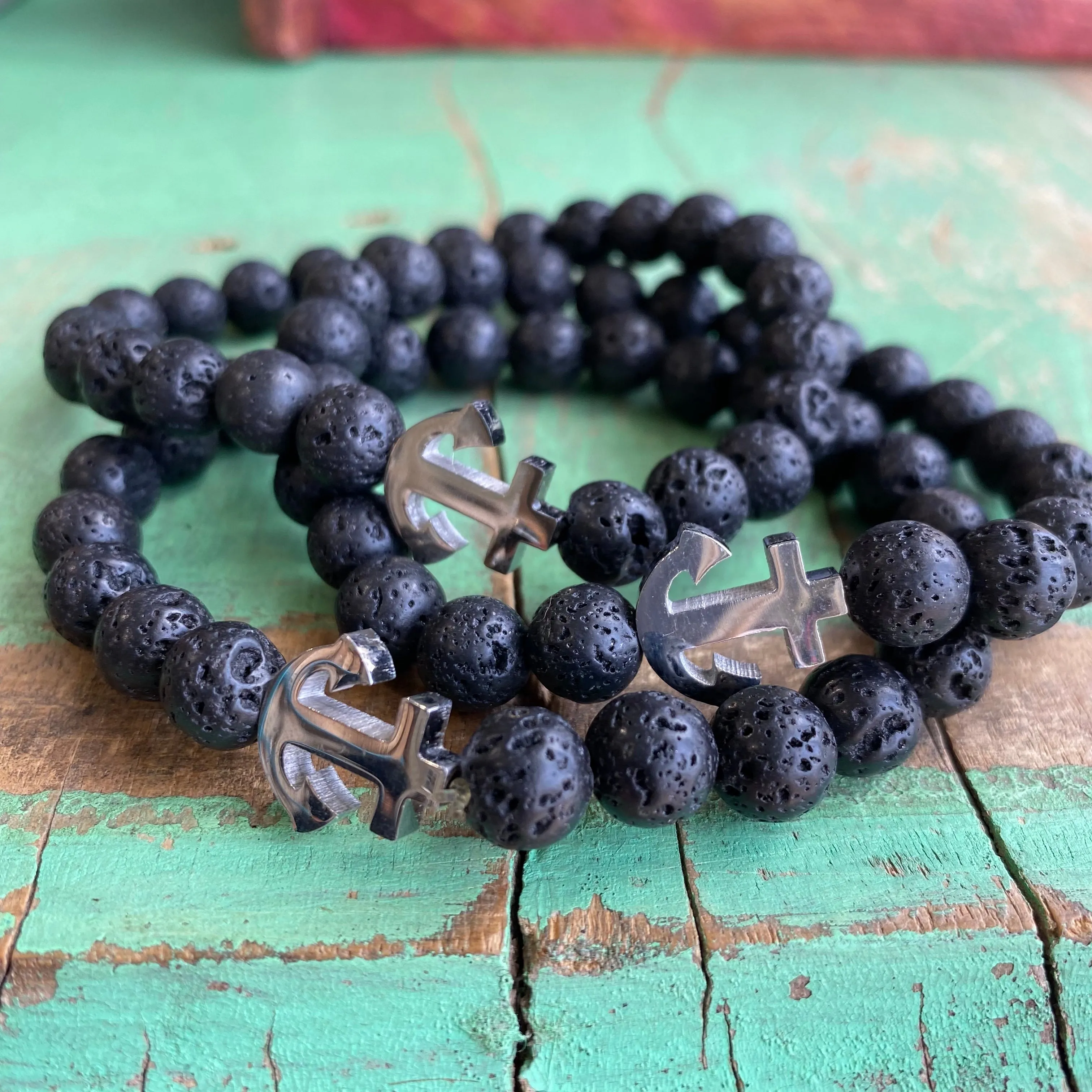 Men of Faith Lava Bead Anchor Bracelet