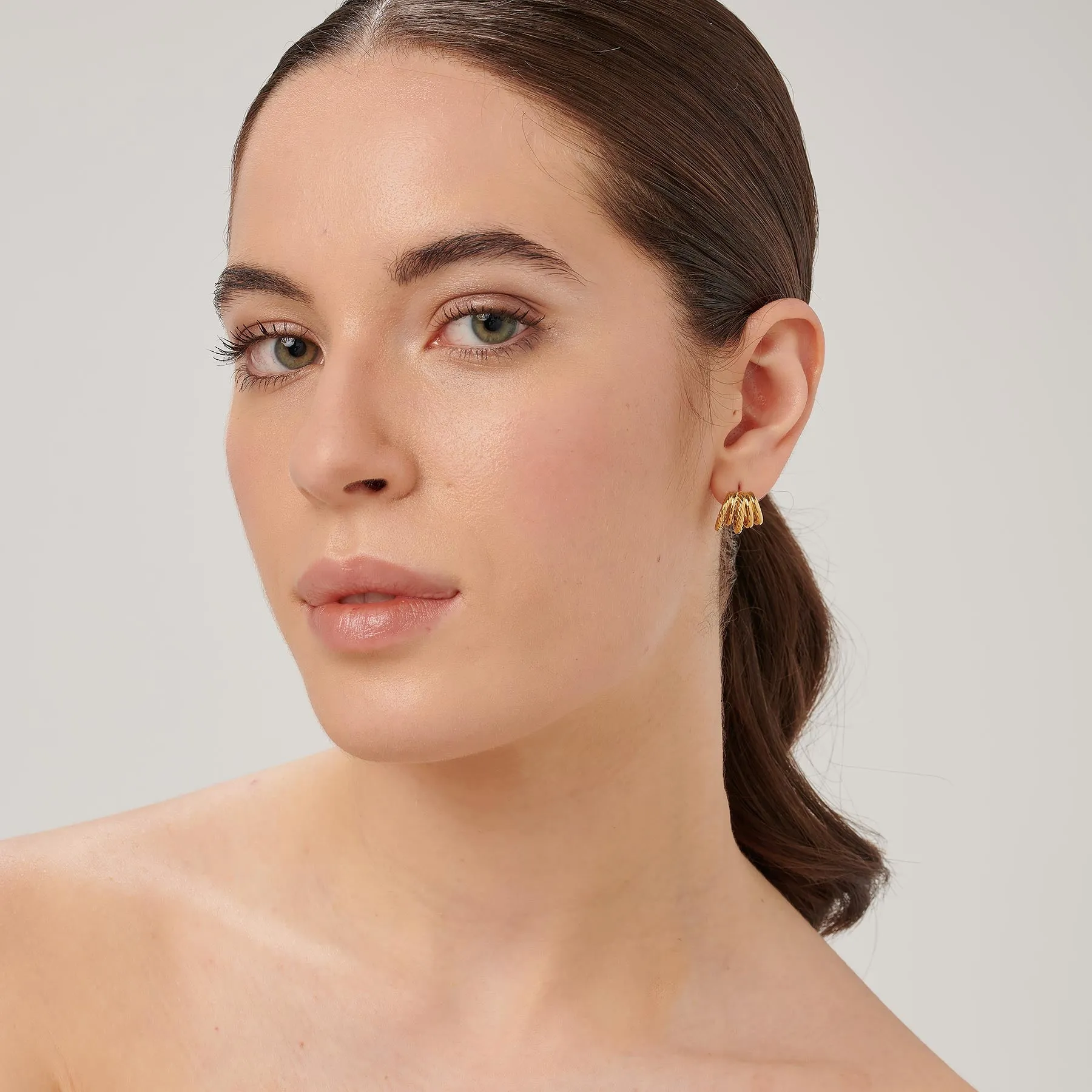 Mutli-Row Hoop Earrings in Gold Plated Stainless Steel