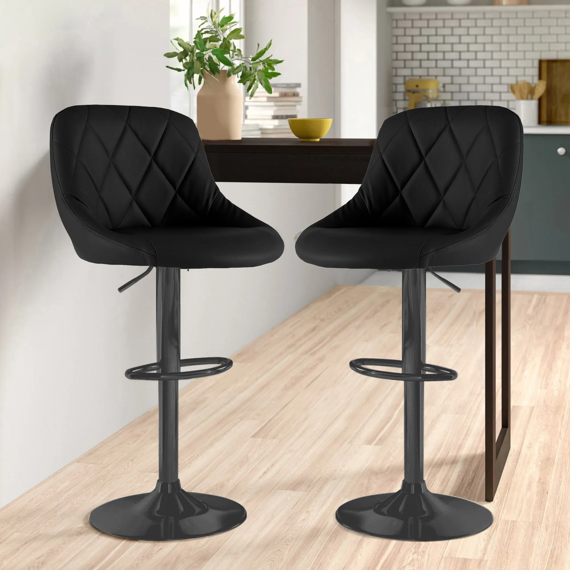 Neo Black Leather Bar Stools