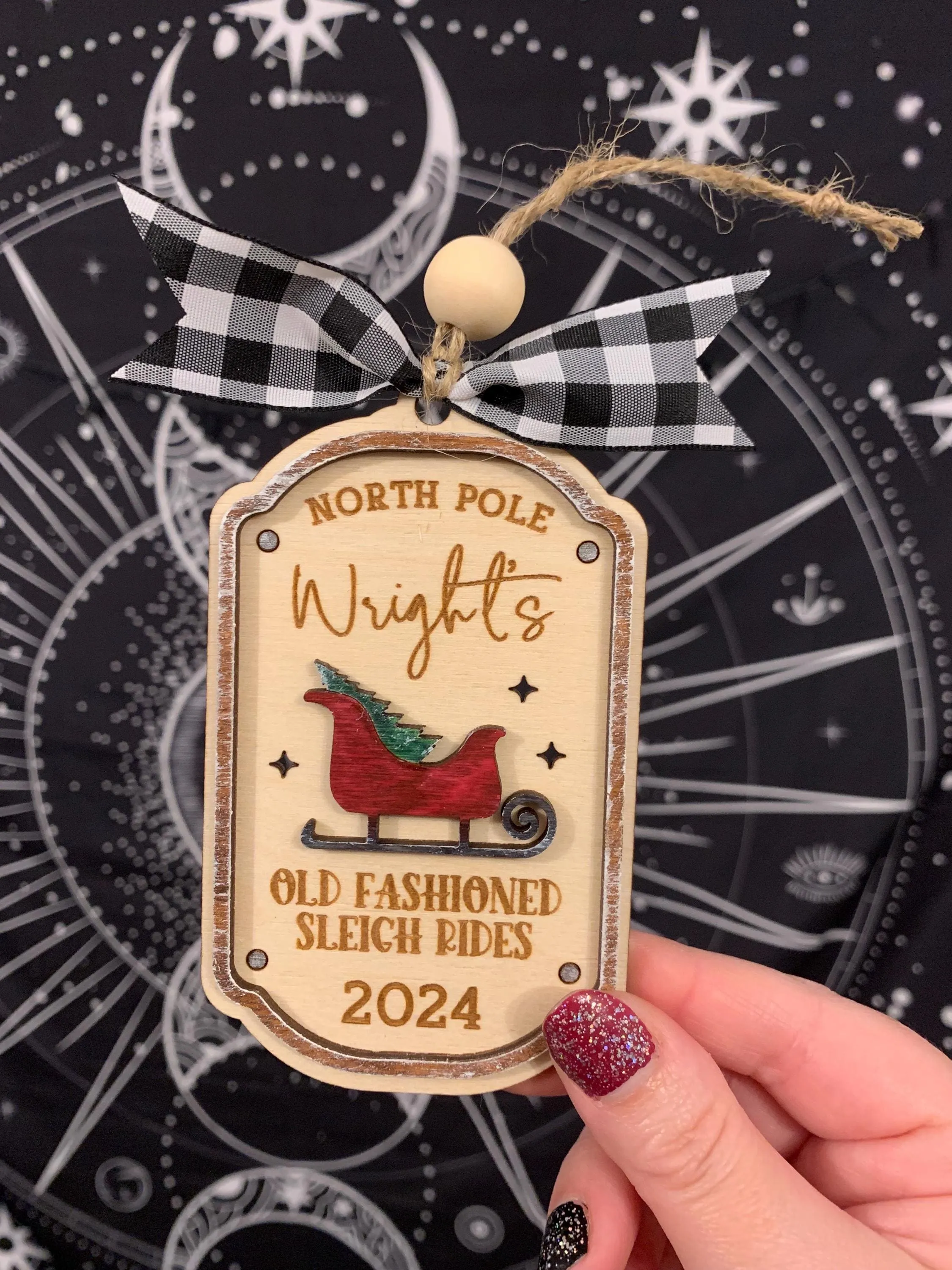 North Pole Old Fashioned Sleigh Rides Family Name Christmas Ornament - Personalizable Quick Cut File For Glowforge Lasers - Digital SVG File