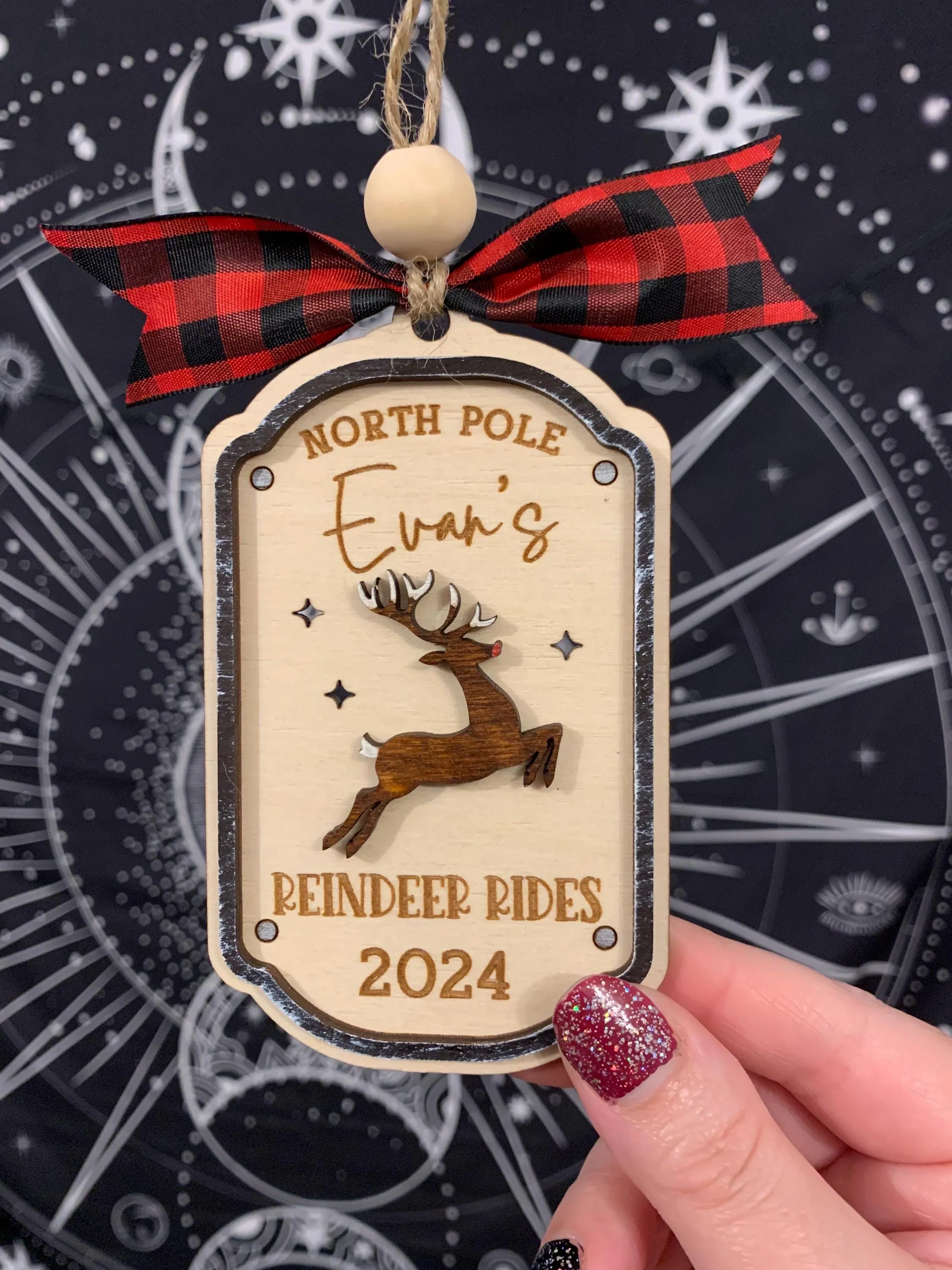 North Pole Reindeer Rides Family Name Yearly Christmas Ornament - Personalizable Quick Cut File For Glowforge Lasers - Digital SVG File