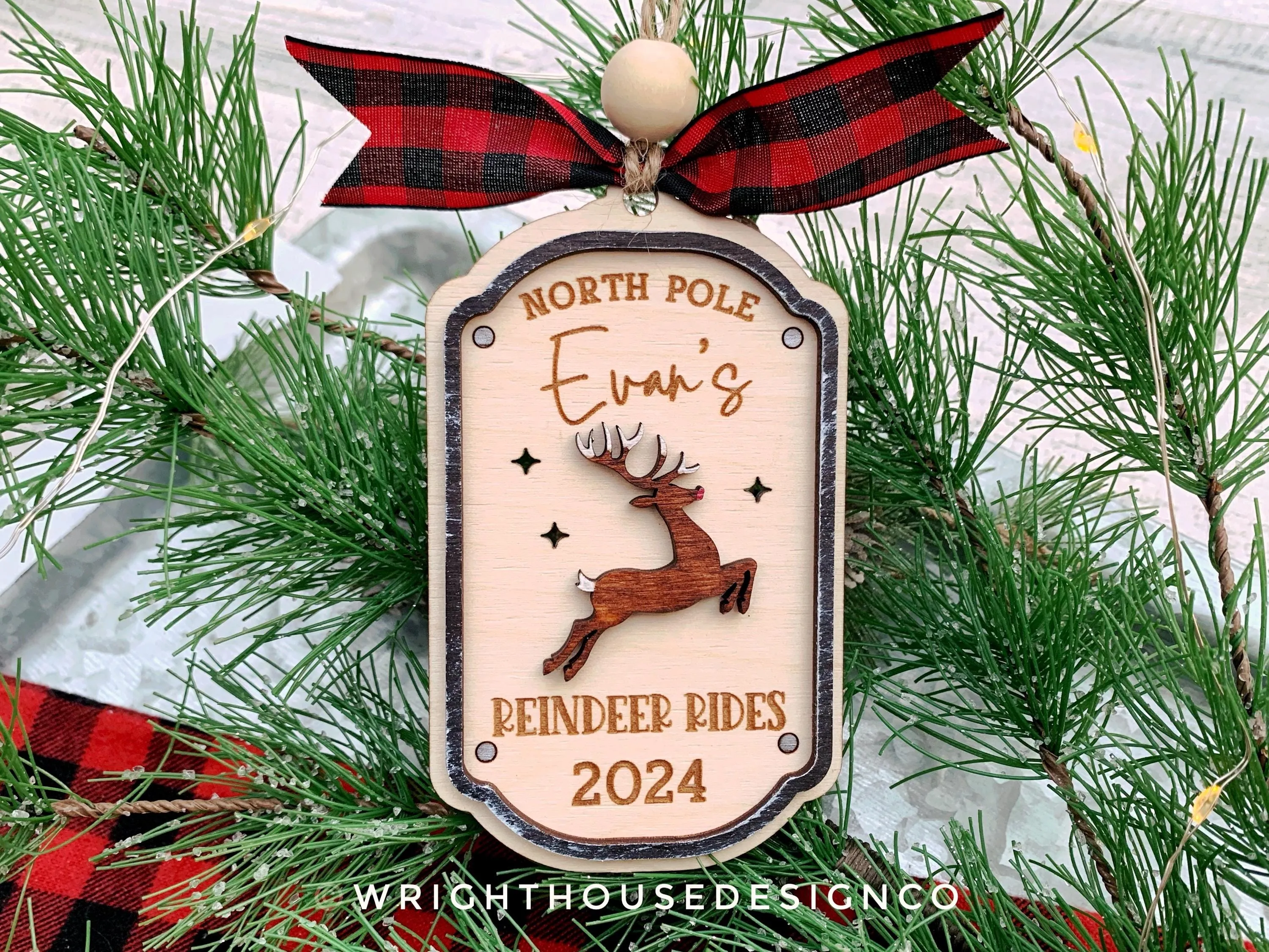 North Pole Reindeer Rides Family Name Yearly Christmas Ornament - Personalizable Quick Cut File For Glowforge Lasers - Digital SVG File