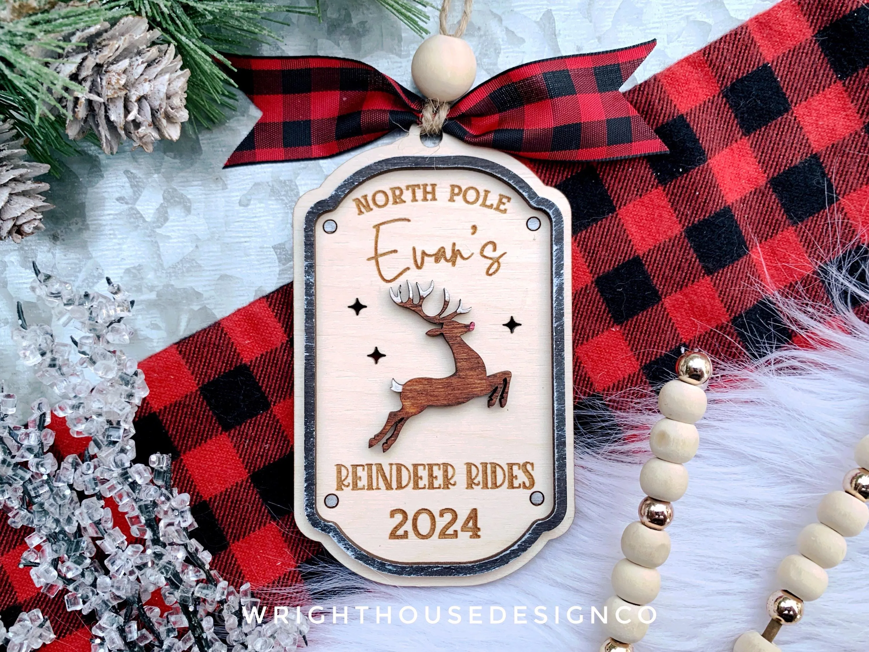 North Pole Reindeer Rides Family Name Yearly Christmas Ornament - Personalizable Quick Cut File For Glowforge Lasers - Digital SVG File