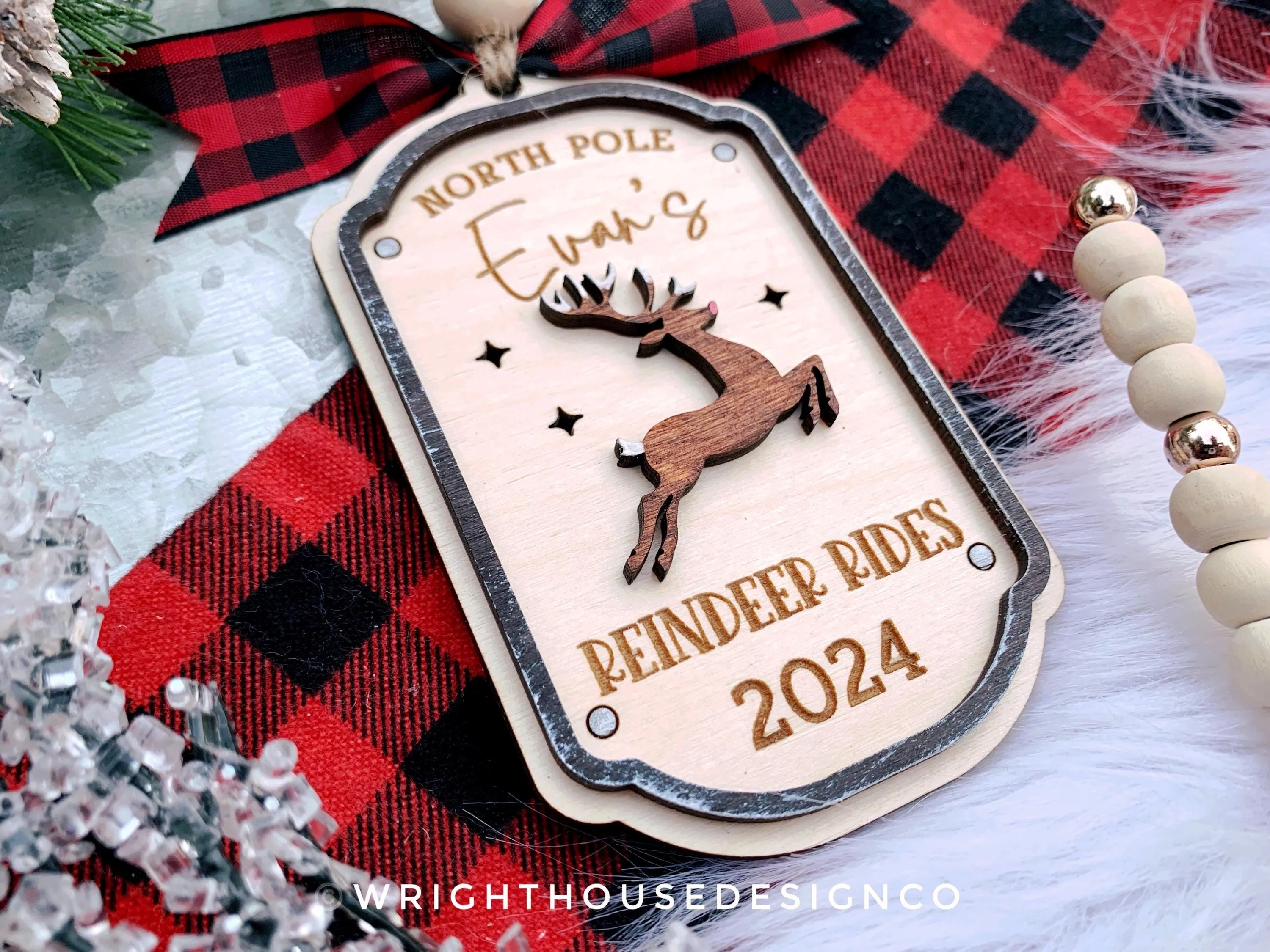 North Pole Reindeer Rides Family Name Yearly Christmas Ornament - Personalizable Quick Cut File For Glowforge Lasers - Digital SVG File