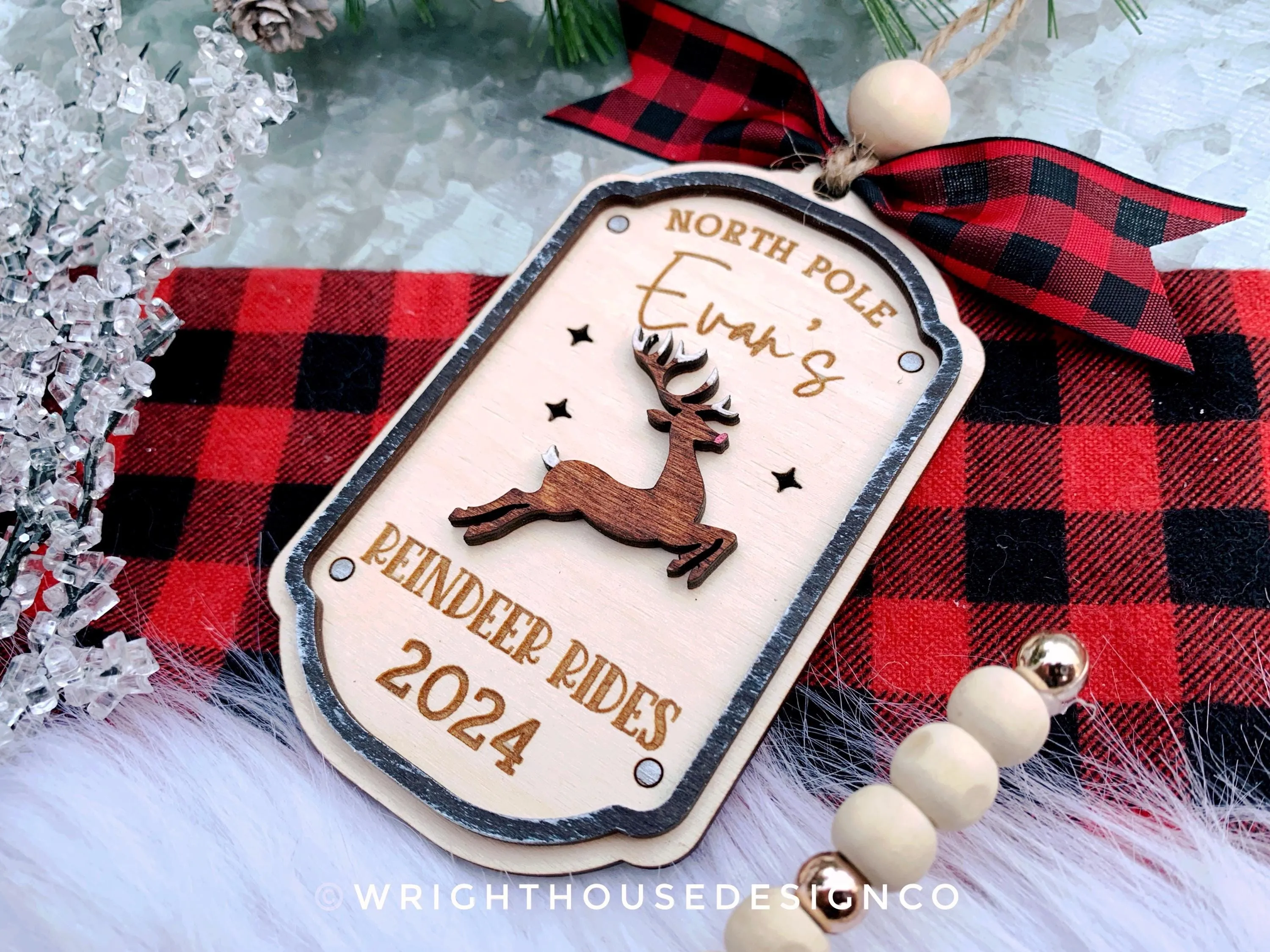 North Pole Reindeer Rides Family Name Yearly Christmas Ornament - Personalizable Quick Cut File For Glowforge Lasers - Digital SVG File