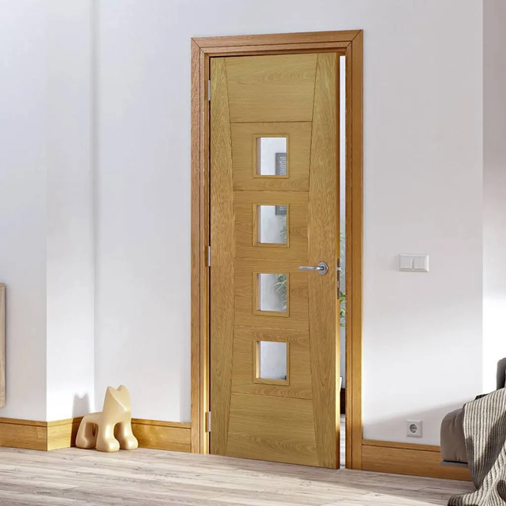 Pamplona Oak Flush Internal Door - Clear Glass - Prefinished