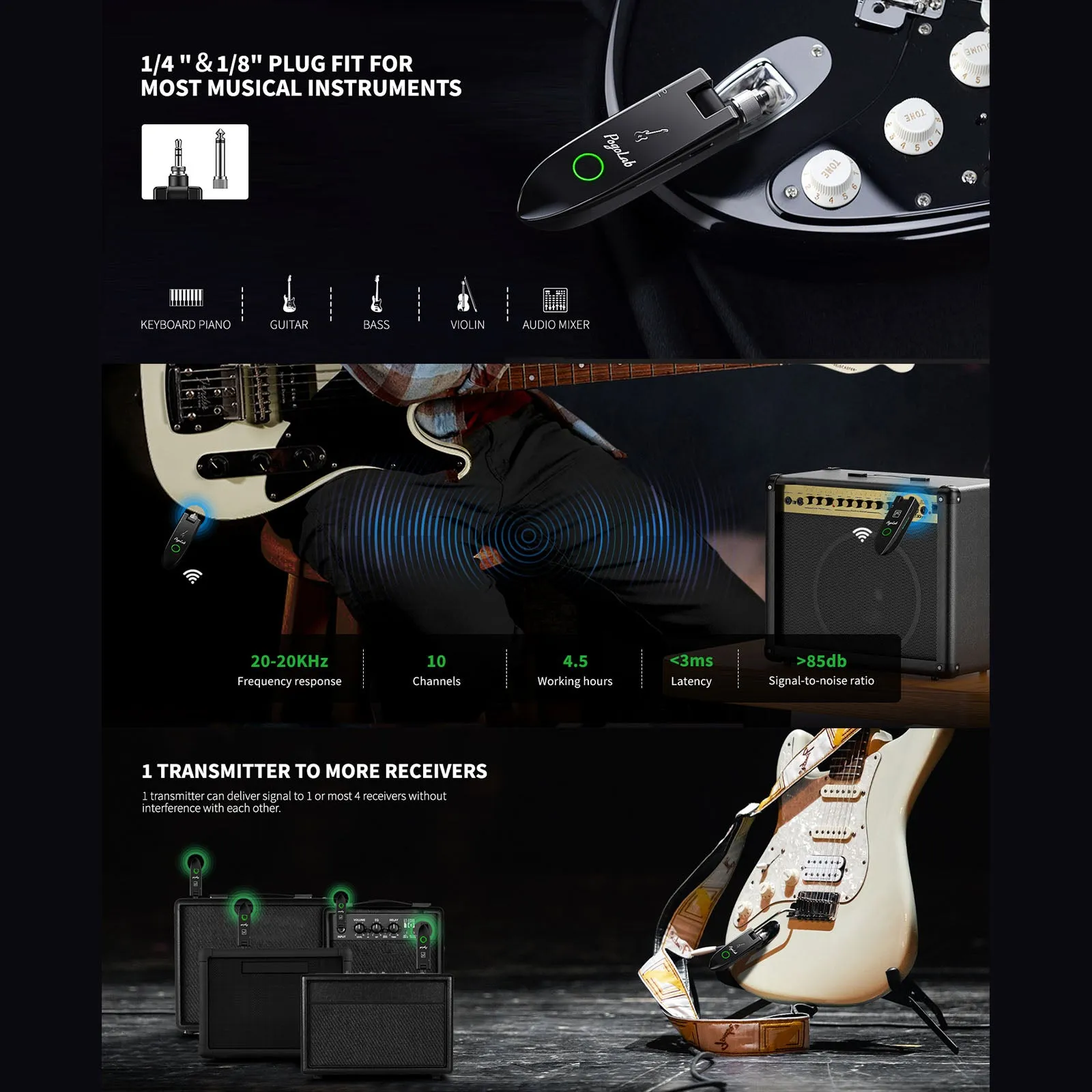 POGOLAB WS-1000 Guitar UHF Wireless System