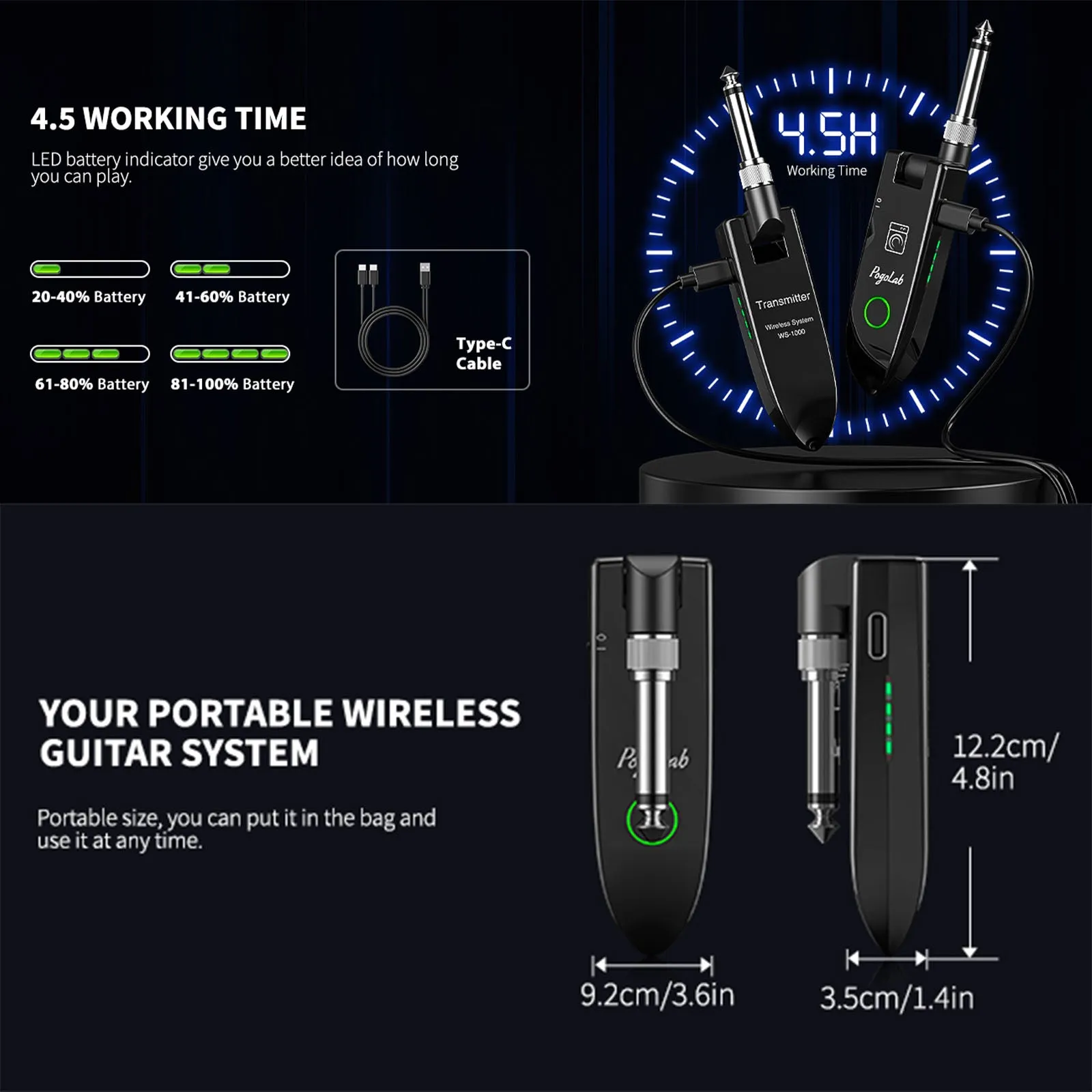 POGOLAB WS-1000 Guitar UHF Wireless System