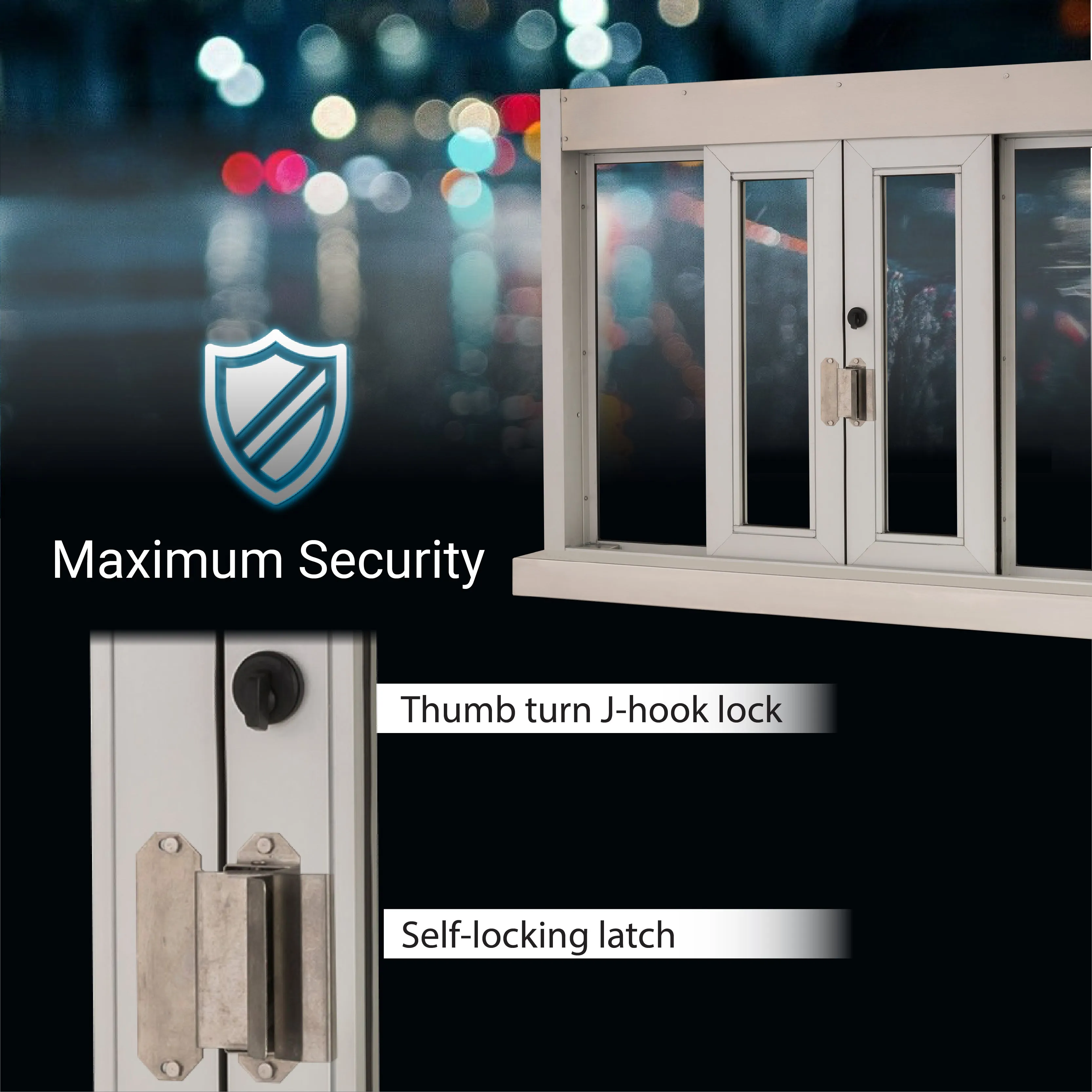 Quikserv Bi-parting Self Closing Drive Thru Window With Shelf | 42" (W) x 36" (H) | CSE-QS-BPSC-4236