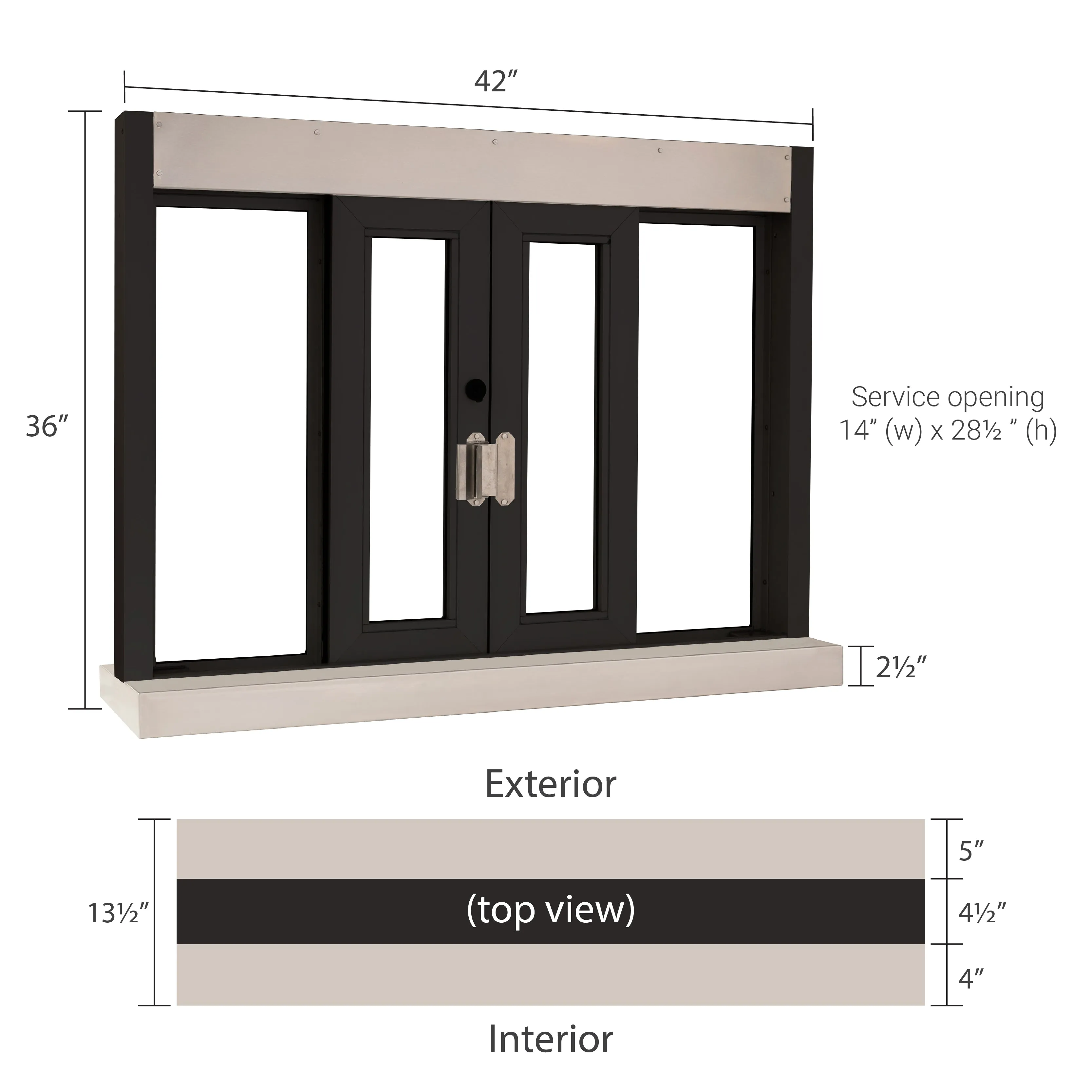 Quikserv Bi-parting Self Closing Drive Thru Window With Shelf | 42" (W) x 36" (H) | CSE-QS-BPSC-4236