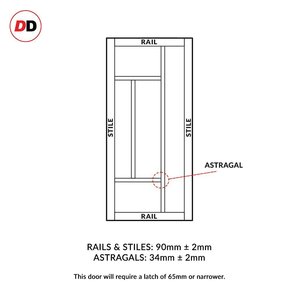 Room Divider - Handmade Eco-Urban® Portobello Door DD6438CF Clear Glass (1 FROSTED PANE) - Premium Primed - Colour & Size Options