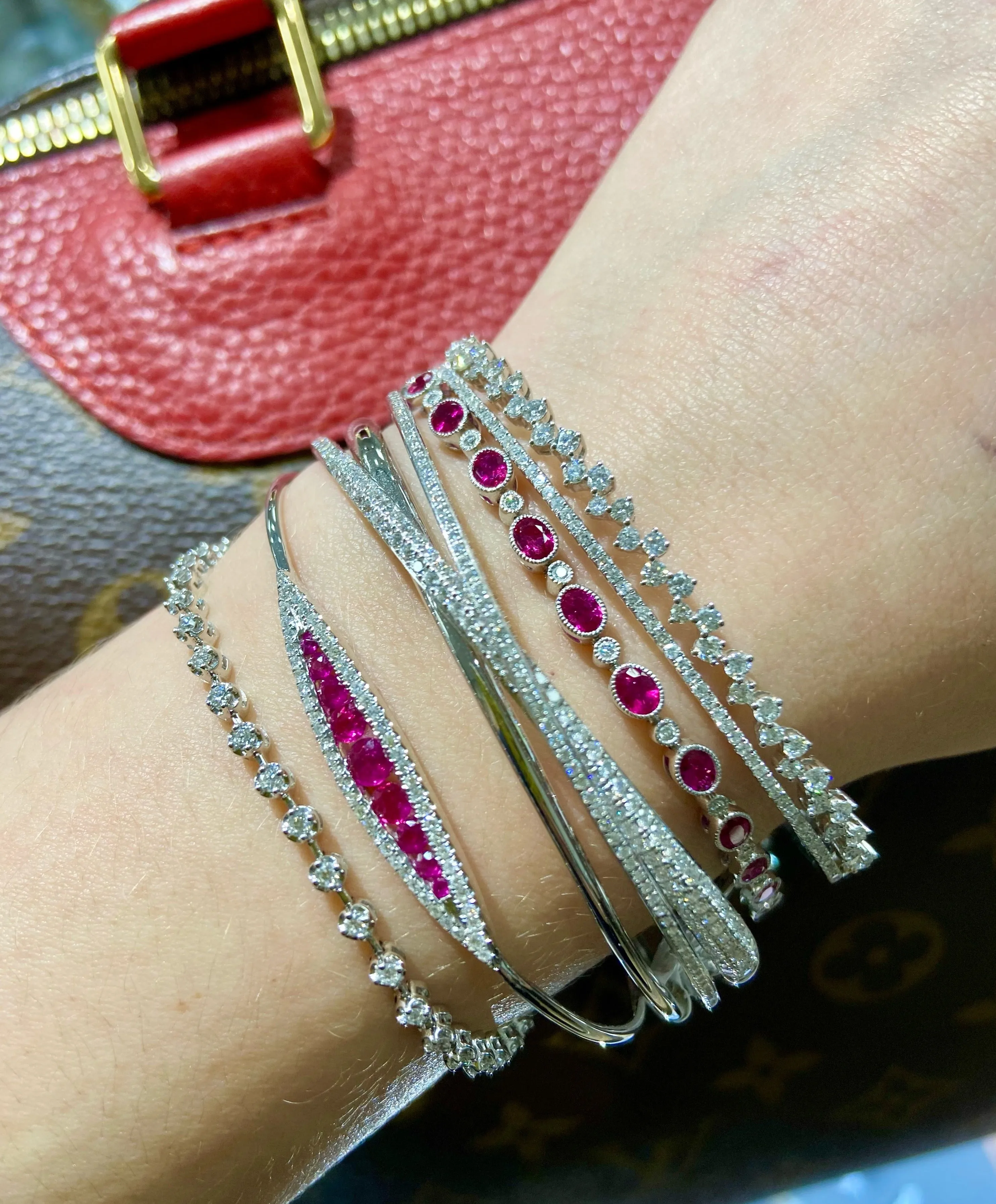 Ruby & Diamond Adjustable Bangle