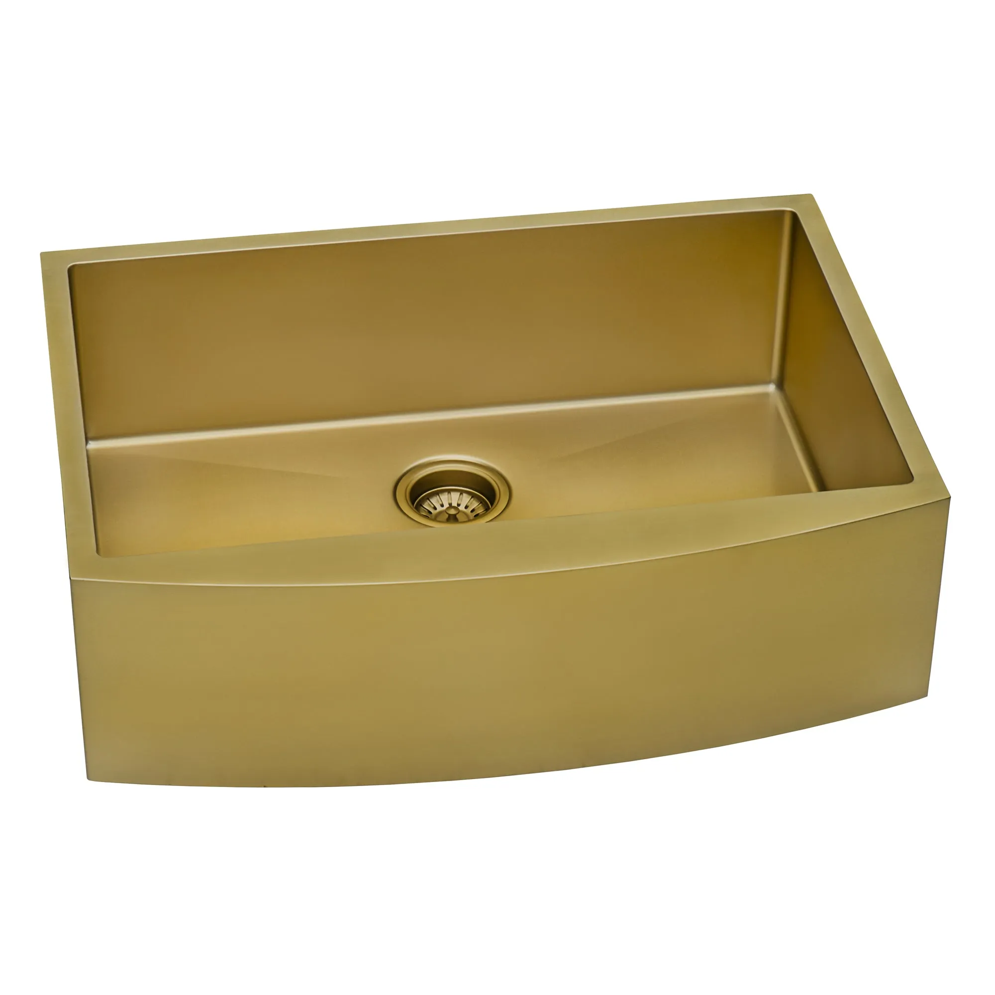 Ruvati Brass Tone 30-inch Apron-Front Matte Gold Stainless Steel Farmhouse Kitchen Sink – Single Bowl – RVH9660GG