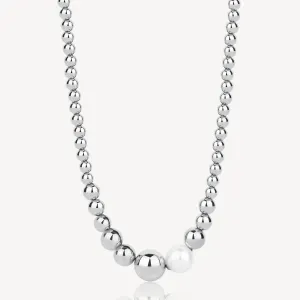 Sea-Shell Pearl Graduated Bead Necklace in Stainless Steel