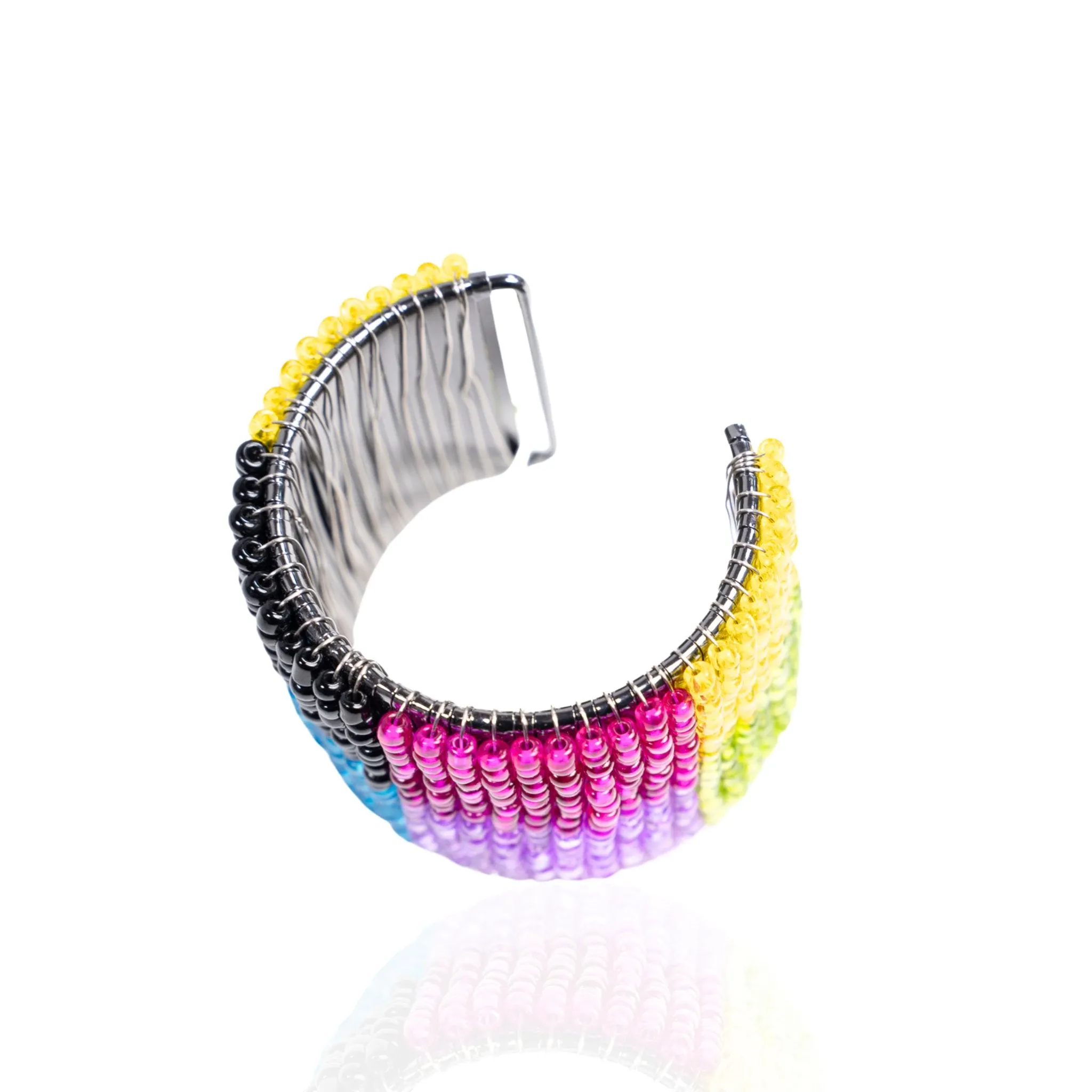 Simone Seed Bead Adjustable Cuff - Rainbow Ombre