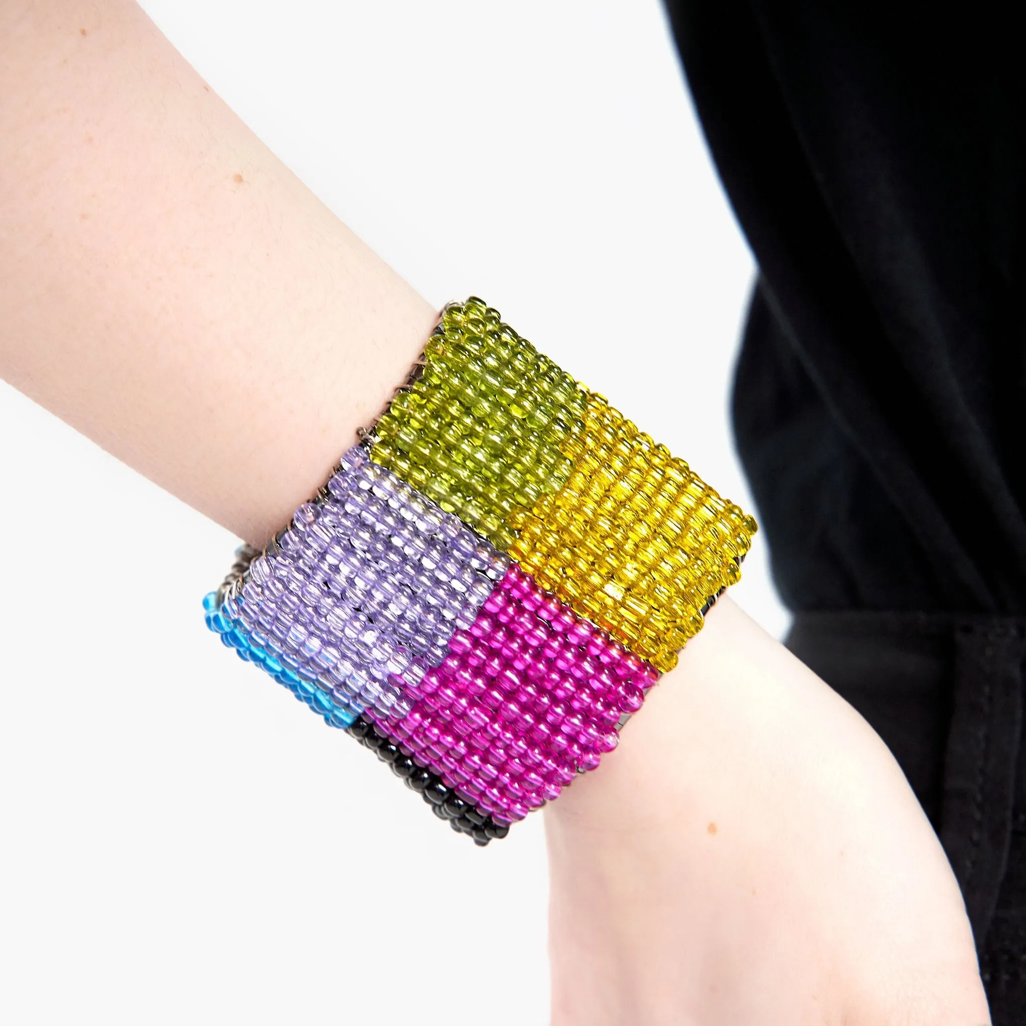 Simone Seed Bead Adjustable Cuff - Rainbow Ombre