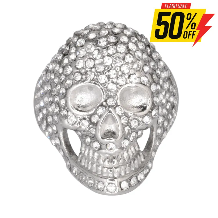 SK1065  Ladies Bling Covered Skull Imitation Diamond Ring Stainless Steel Motorcycle Jewelry  Size 5-9